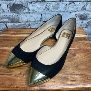 EUC Dolce Vita / DV Black and Gold Tone Flat Size 10 (Shoe Bag Included)